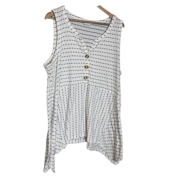 New Directions, Tank Top 3X White black‎ Asymmetrical Cottage - Picture 1 of 8